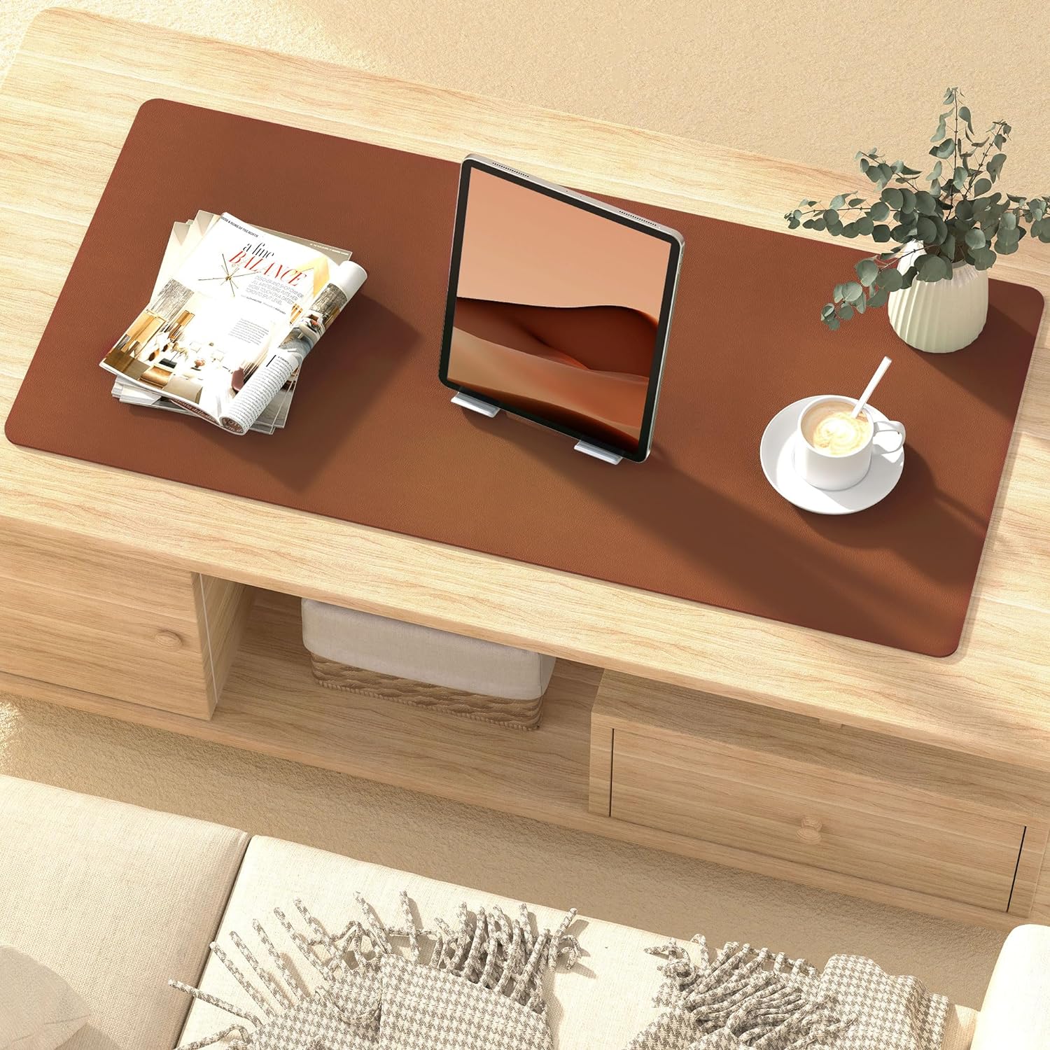 Leather Desk Pad Protector, Mouse Pad, Non-Slip Computer Mat for Desk, PU Leather Office Desk Mat for Home & Office, Waterproof Laptop Desk Blotter Pad for Keyboard and Mouse 24Hr Smart